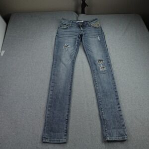 Stetson Jeans Womens 0 Regular Blue Pixie Stixs Distressed Skinny Embellished
